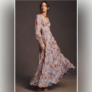 Anthropologie Long Sleeve Dress in Blue and Pink